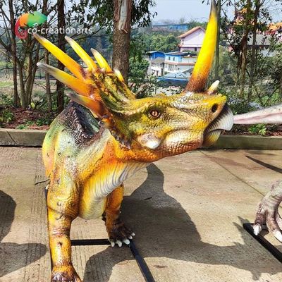 Harga yang bagus 110VAC Fiberglass Animatronic Life Size Patung Dinosaurus Model Styracosaurus on line