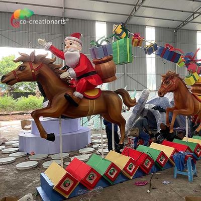 Dekorasi Natal Santa Horse Resin Gift Box Zigong Lantern Untuk Taman Hiburan