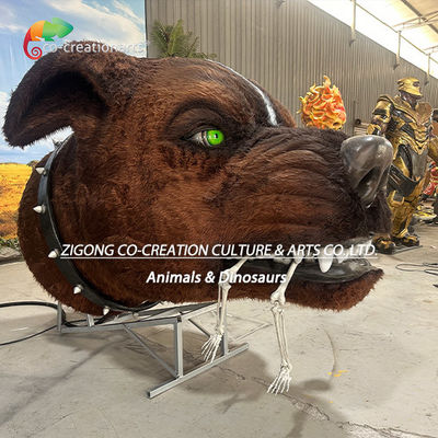 Patung Kepala Anjing Kerangka Animatronik: Mekanisme Penyemprot Asap & Tampilan Mata Hijau Berpendar